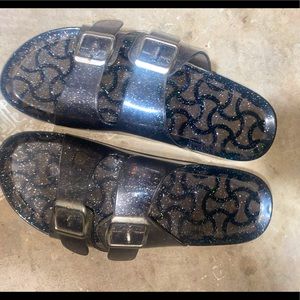 Black glitter sandals